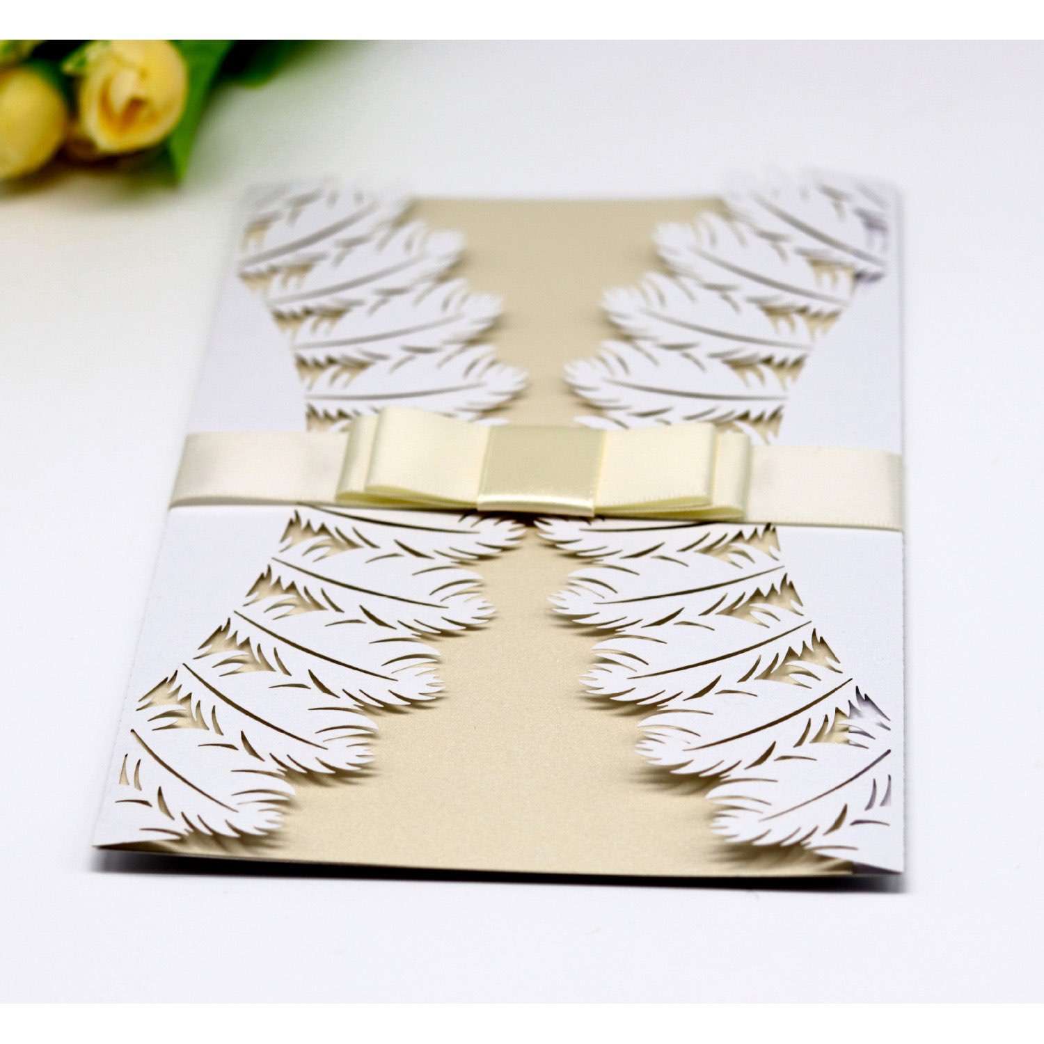 Beautiful White Feather Invitation Card Wedding Card Laser Greeting Card
